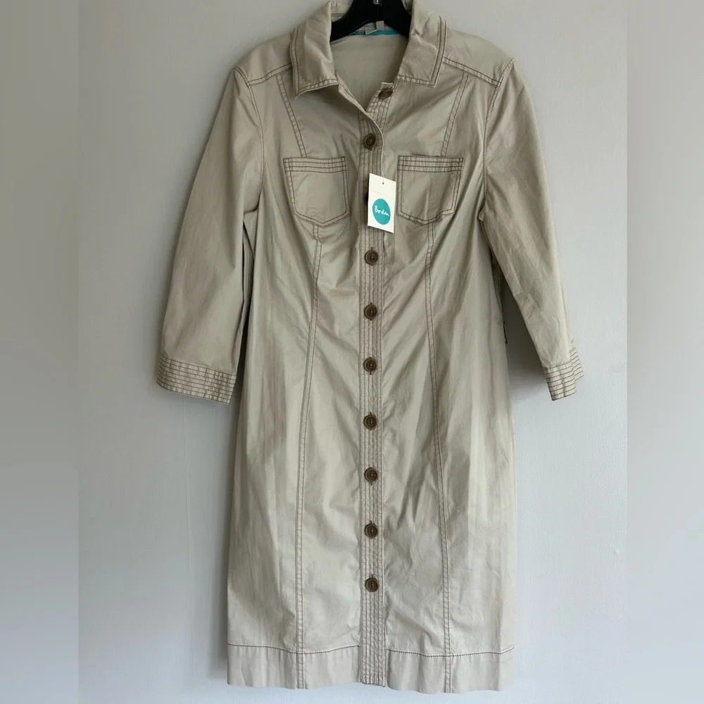 NWOT BODEN Khaki Button Down Cotton Twill Shirt Dress Safari French Utility Sz 6 - Picture 3 of 16